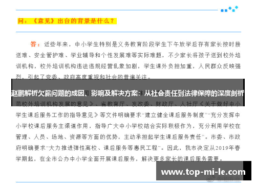 赵鹏解析欠薪问题的成因、影响及解决方案：从社会责任到法律保障的深度剖析
