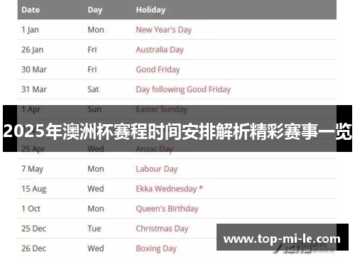 2025年澳洲杯赛程时间安排解析精彩赛事一览